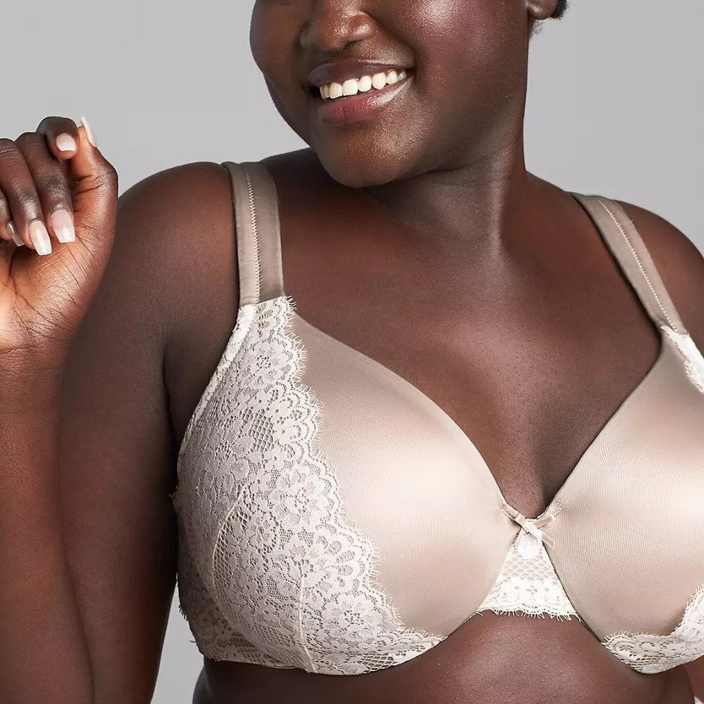 Cacique Smooth Lightly Lined Full Coverage Bra Eyelash Lace Nude 46DD Plus